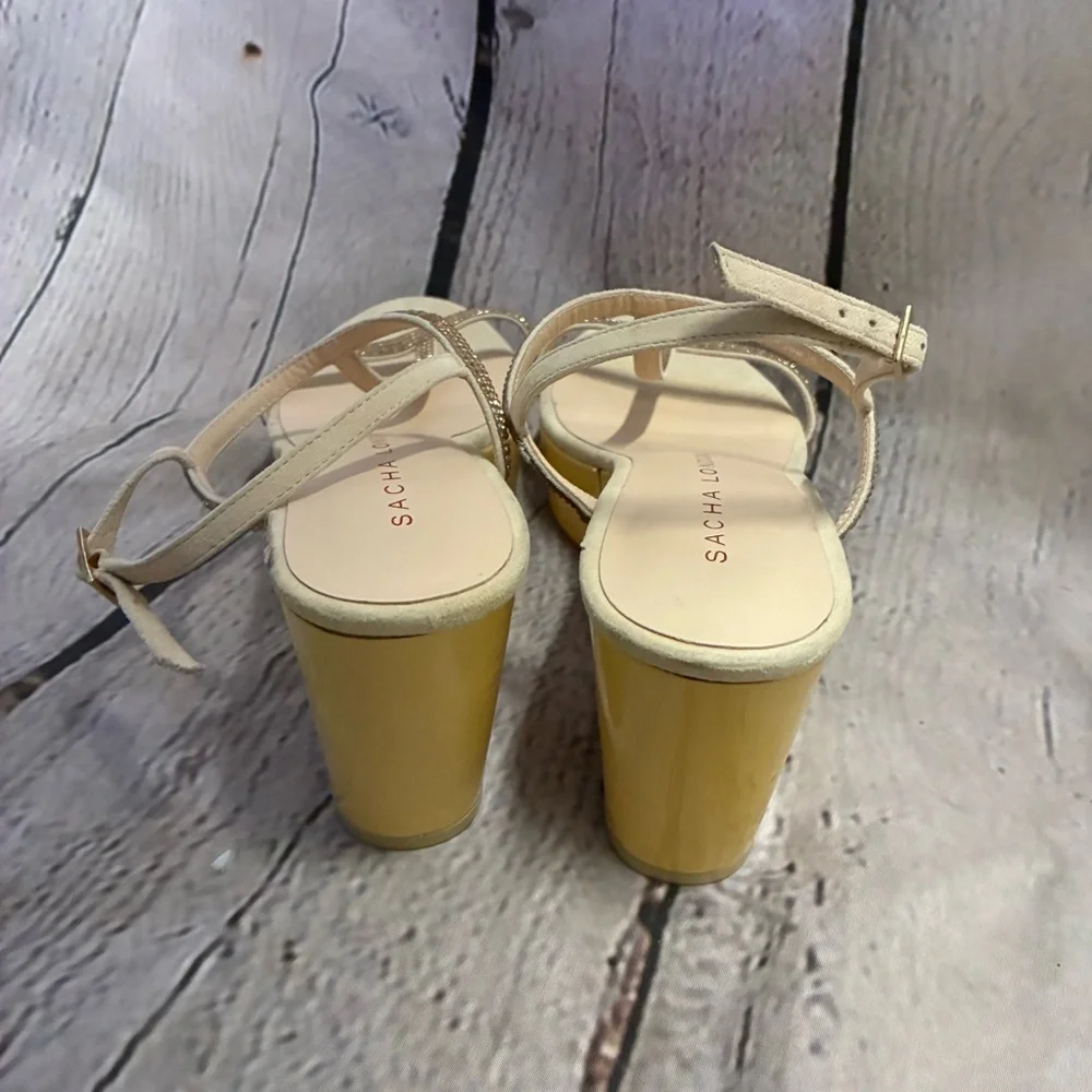 Sacha London Beige Suede Rhinestone Strap Yellow Cream Platform Wedge Sandals 10